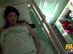 Geeky backpacker films and fucks two hot girls