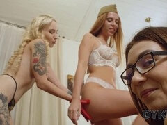 Lesbian threesome featuring hot Russian teens using sex toys