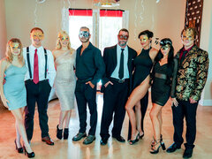 Blondine, Pik sutte, Brunette, Gruppe, Maske, Orgie, Fest, Ridning