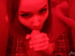 Slut Sensual Blowjob Stranger's Big Cock and Swallow Cum in Nightclub Toilet