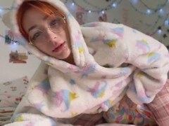 Girl with ahegao expression humping pillow for ultimate pleasure