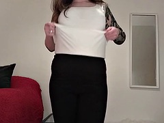 MILF Mia strips and bends over for her stepson in leggings putting fingers in her pussy and asshole. British Chubby MILF