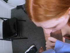 Petite redhead Jane Rogers blowjob to officer and gets fucked