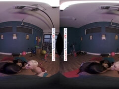 Threesome cock sharing Gabbie Carter, LaSirena69, & Skye Blue Fuck A Peeper - POV VR