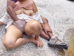 Curvy milf enjoys passionate lovemaking by the sea with her Indian lover in a public outdoor setting