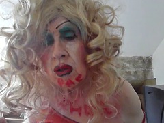 Total tramp, sissy fagot, smoking fetish whore, Sarah, masturbating, with an 8 inch dildo in her ass