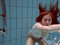 美人, デカパイ, アウトドア, プール, 公共, ロシア人, オッパイの, 水中