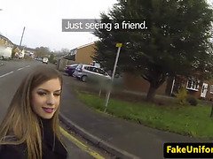 UK slut sucks policemans cock in police car