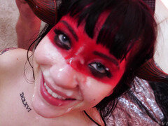 Goth Charlotte Sartre gets her face covered with jizz