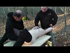 Slut wife rubber hood gangbang in the woods part 2