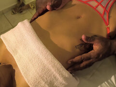Afrikanisch, Leie, Schwarz, Interrassisch, Latina, Massage, Tätowierung, Tanga