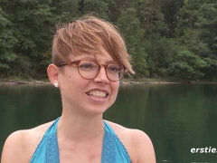 금발의, 여자, 유리들, 나체의, 야외의, 보지, 청소년, 단단한