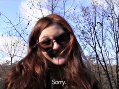 Horny redhead fucked outdoors