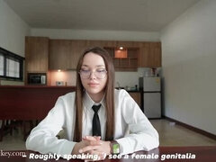 Counselor Seduces 18 Year Old Russian Brunette With Tight Pussy On Table - Rough Doggy Style & Blowjob Roleplay