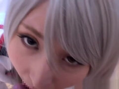 Japanese cosplay babe pov sucking cock