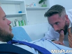Doctor Nick North gives Malek Tobias a handjob and a blow job in the office