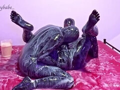 커플, 입에 사정, 사정 샷, 페티쉬, 라텍스, 오르가슴, 보지, 콘돔