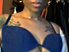 Sexy ebony temptress teasing on webcam
