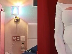 TS Lilly Sophie Plays with Her Big Tits and Hard Girlsdick in Her White Dress and Cums with Masturbator