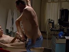 Skinny tranny gets her ass fingered and fucked by a doctor in the infirmary