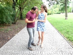businessman gives in to the temptations of the feet of a beautiful girl