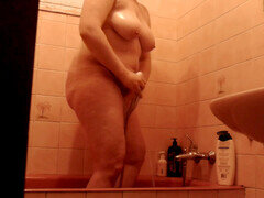 화장실, 크고 아름다운 여자, 잡힌, 약간 뚱뚱한, 엄마