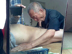 japanese grandfather belowjob with youthfull man