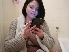 Fetiche, Feito em casa, Enorme, Natural, Fumar, Solo chão, Tetas, Esposa