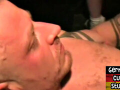 Gangbanged German gay fucked and assfisted in sling