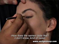 Pijpbeurt, Groepseks ejactulatie, Sperma shot, Sperma in gezicht, Groep, Latijnse vrouw