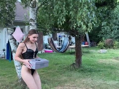Tight babe with a trimmed hole getting screwed in public