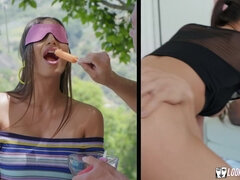 Brunetka, Kutas, Dildo, Kneblowanie, Latynoska, Krótkie włosy, Spanking, Zabawki