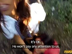 Two coppers have a 3some with a random dogger with Big Boobs - faux cop