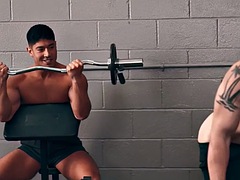 Eager stud 3way barebacked in doggystyle by IR jock in gym
