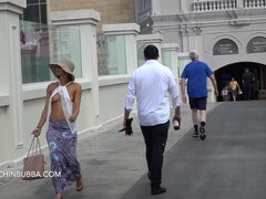 Naughty wife shows her boobs and pussy in public