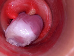 The Camera Inside the Deep Pussy Records a Huge Ejaculation with a Stuck Condom!