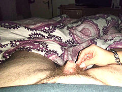 Scratching nails, scratching penis, fat guy gets handjob