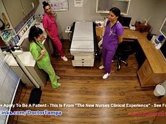 Nurse Lenna Lux, Angelica Cruz and Raines check each other out