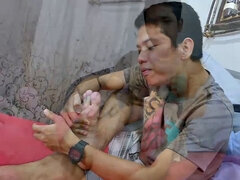 Arjo Blows a Load on His Feet