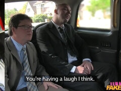 Rebecca More gets her big tits and mouth stuffed by two married men on their way home from work