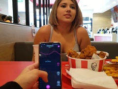 KFC public lush control and creampie in the bathroom