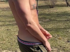 Walking in the Sun - Carlos Drops His Pants and Jerks His Huge Cock