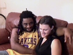 Curvy white girl just released from jail swallows two cocks for a roof over her head