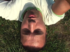 Blond, Kukk suging, Sæd i munnen, Milf, Naturlige bryster, Utendørs, Trekant, Pupper