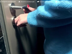 Cute Babe Give Blowjob In Public Toilet After Perfect Handjob Under The Table - Fast Food Restaurant