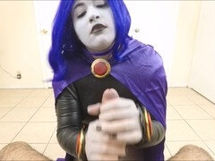 Raven shows off her deepthroat skills on a tasty lollipop in Teen Titans cosplay