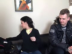 Boy watches girlfriend nailed on couch for fat...