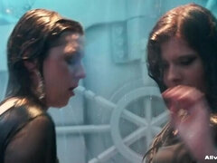 가죽, 새틴, 샤워, 젖은