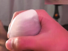 Using a Tenga Egg on My Big Uncut Cock Filling It with Cum and Letting It Drip Onto My Mouth