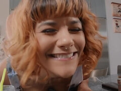 Horny redhead properly banged by stepdad in the living room